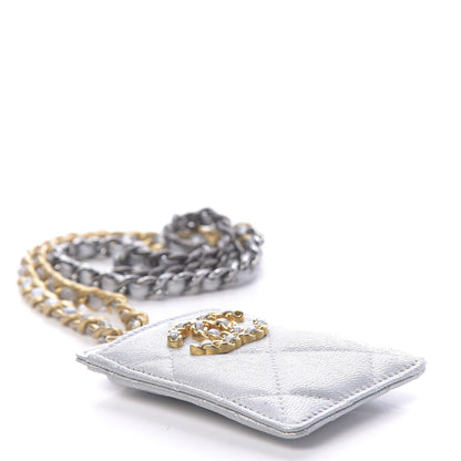 Chanel Metallic Goatskin Quilted 19 Card Holder On Chain Silver 5 of 10