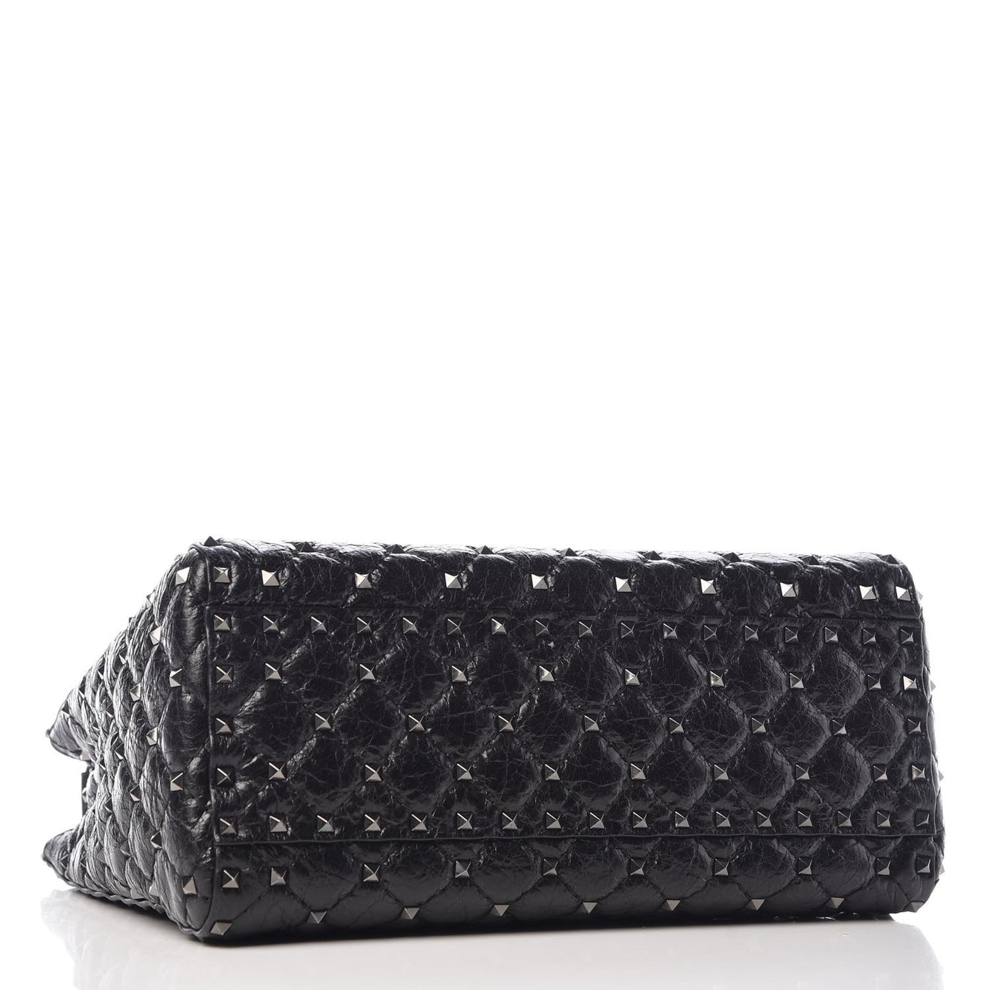 Craquele Nappa Rockstud Spike Tote Black