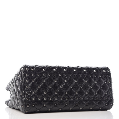 Valentino Garavani Craquele Nappa Rockstud Spike Tote Black 4 of 9