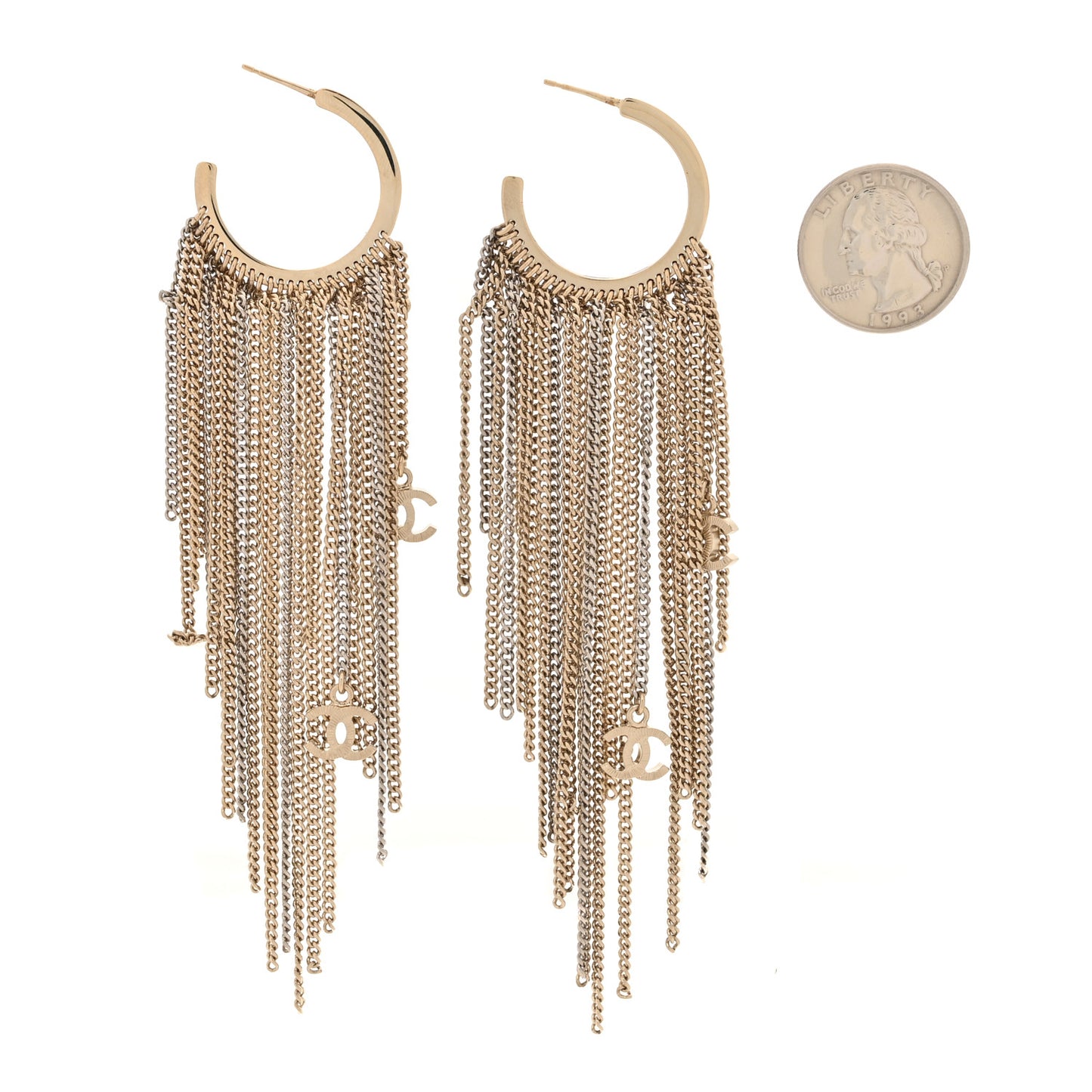 CC Hoop Drop Chain Earrings Gold Silver