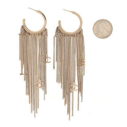 Chanel CC Hoop Drop Chain Earrings Gold Silver 2 of 4