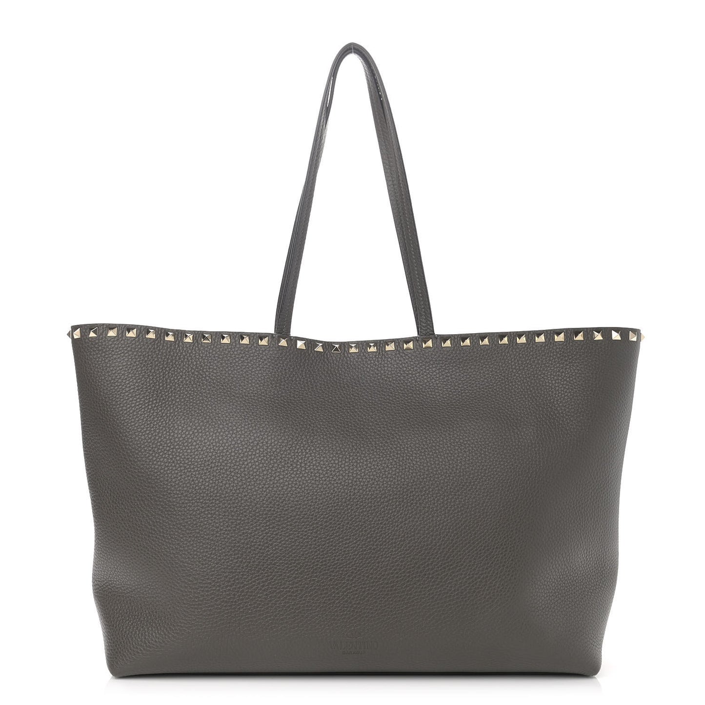 Grained Calfskin Rockstud Shoulder Tote Graphite
