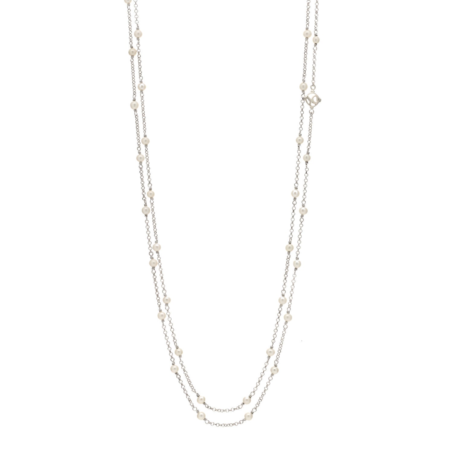 David Yurman Sterling Silver Freshwater Pearl Bead Chain Necklace 1 of 3