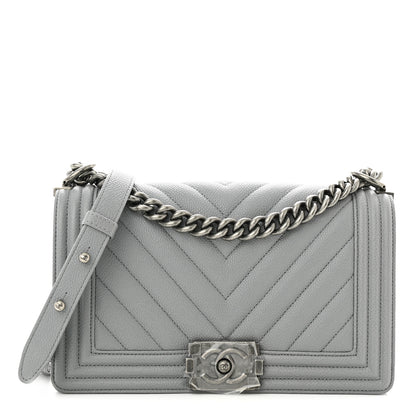 Chanel Caviar Chevron Quilted Medium Boy Flap Grey 1 of 10