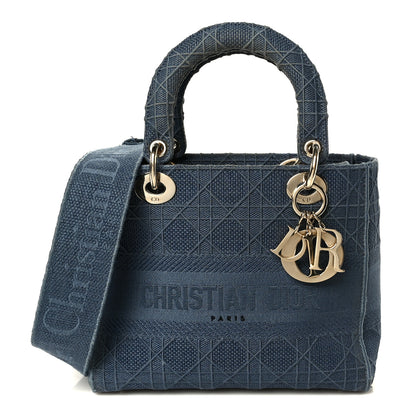 Christian Dior Canvas Embroidered Cannage Medium Lady D-Lite Denim Blue 1 of 10