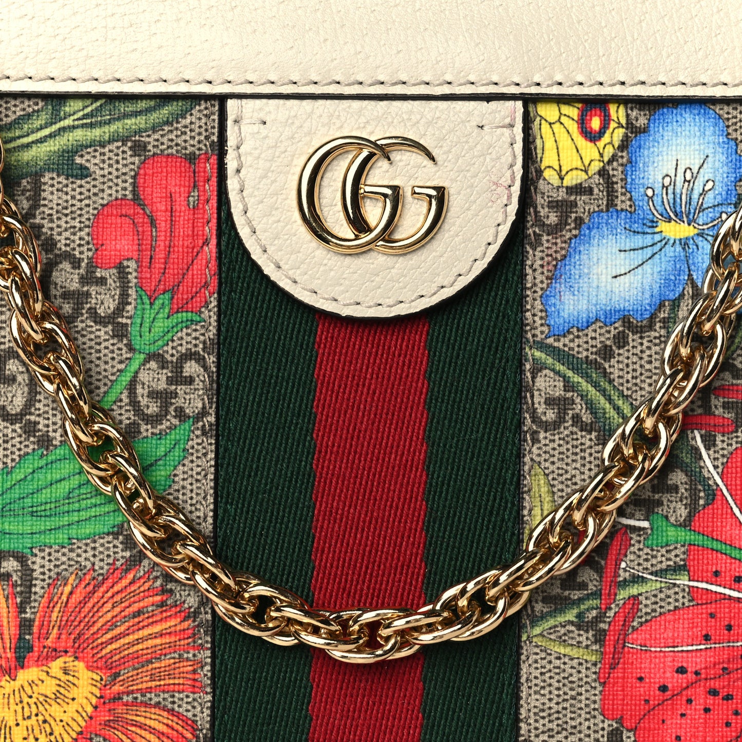 GG Supreme Monogram Flora Web Small Ophidia Chain Shoulder Bag White