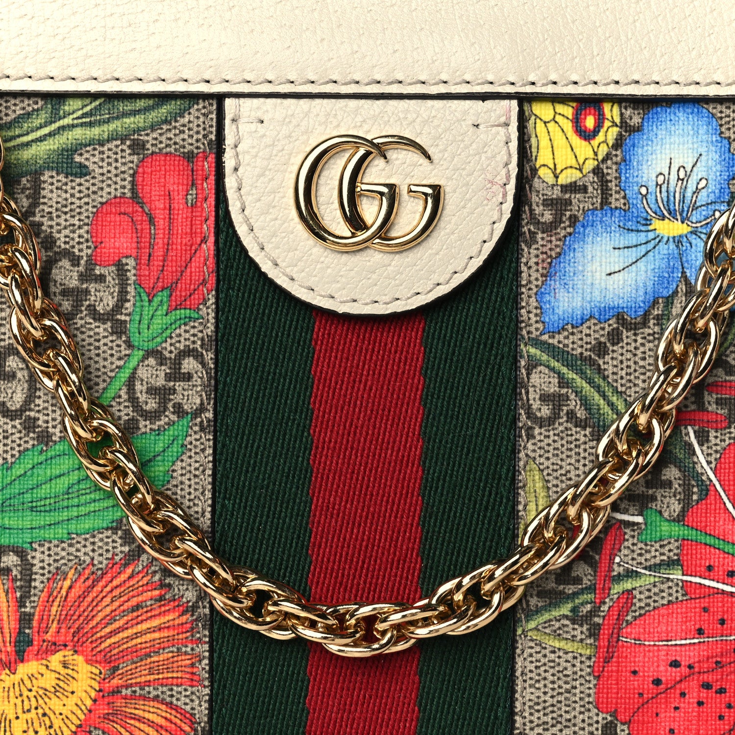 Gucci GG Supreme Monogram Flora Web Small Ophidia Chain Shoulder Bag White 9 of 12
