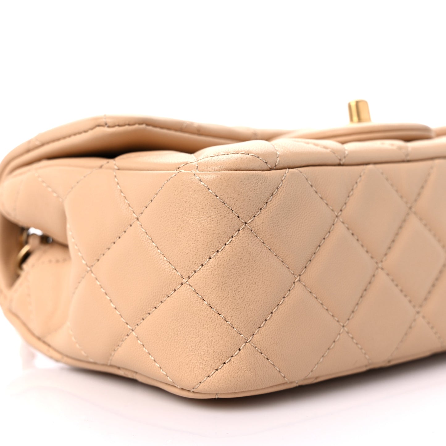 Lambskin Quilted Mini Rectangular Pearl Crush Flap Light Beige