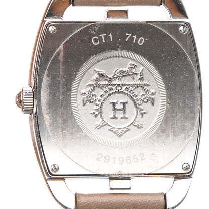 Hermes Stainless Steel Swift 33mm Cape Cod Tonneau Double Tour Quartz Watch Etoupe 11 of 11