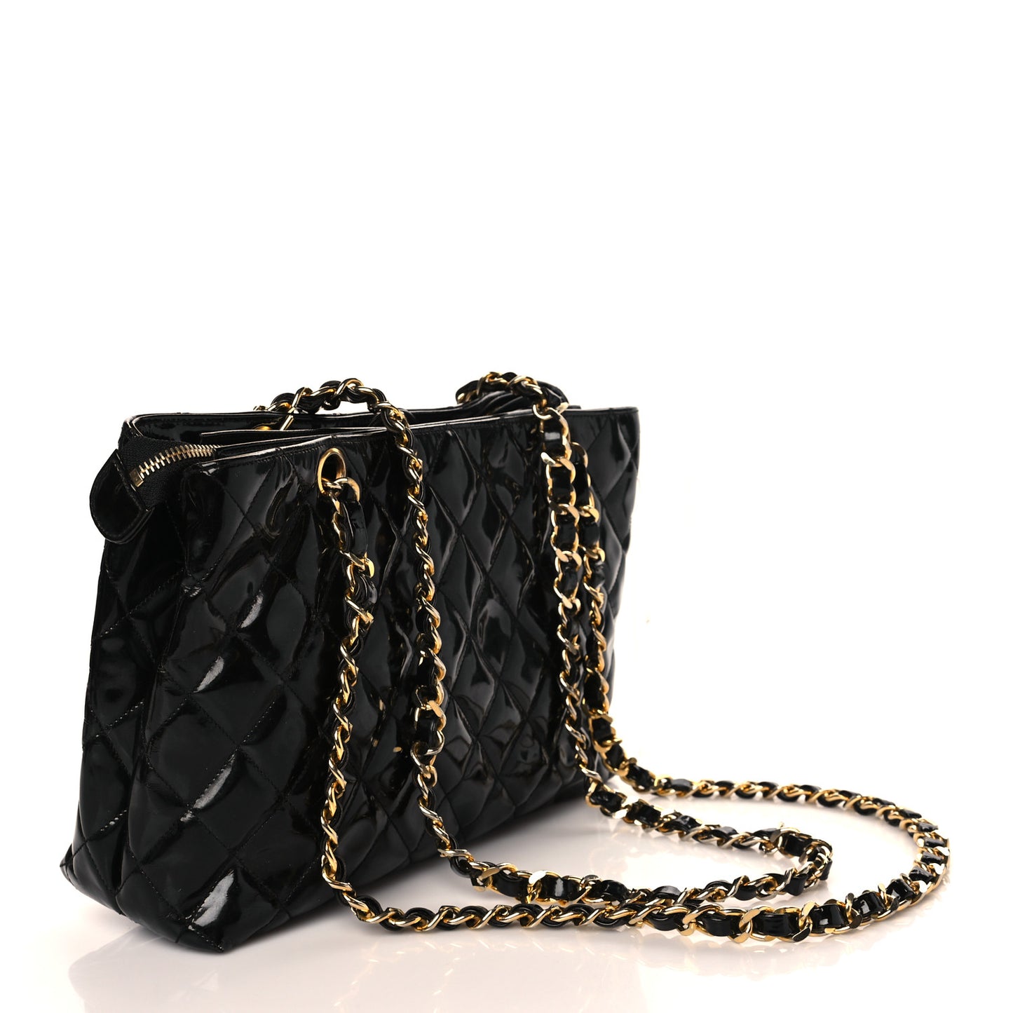 Patent Quilted Tote Black