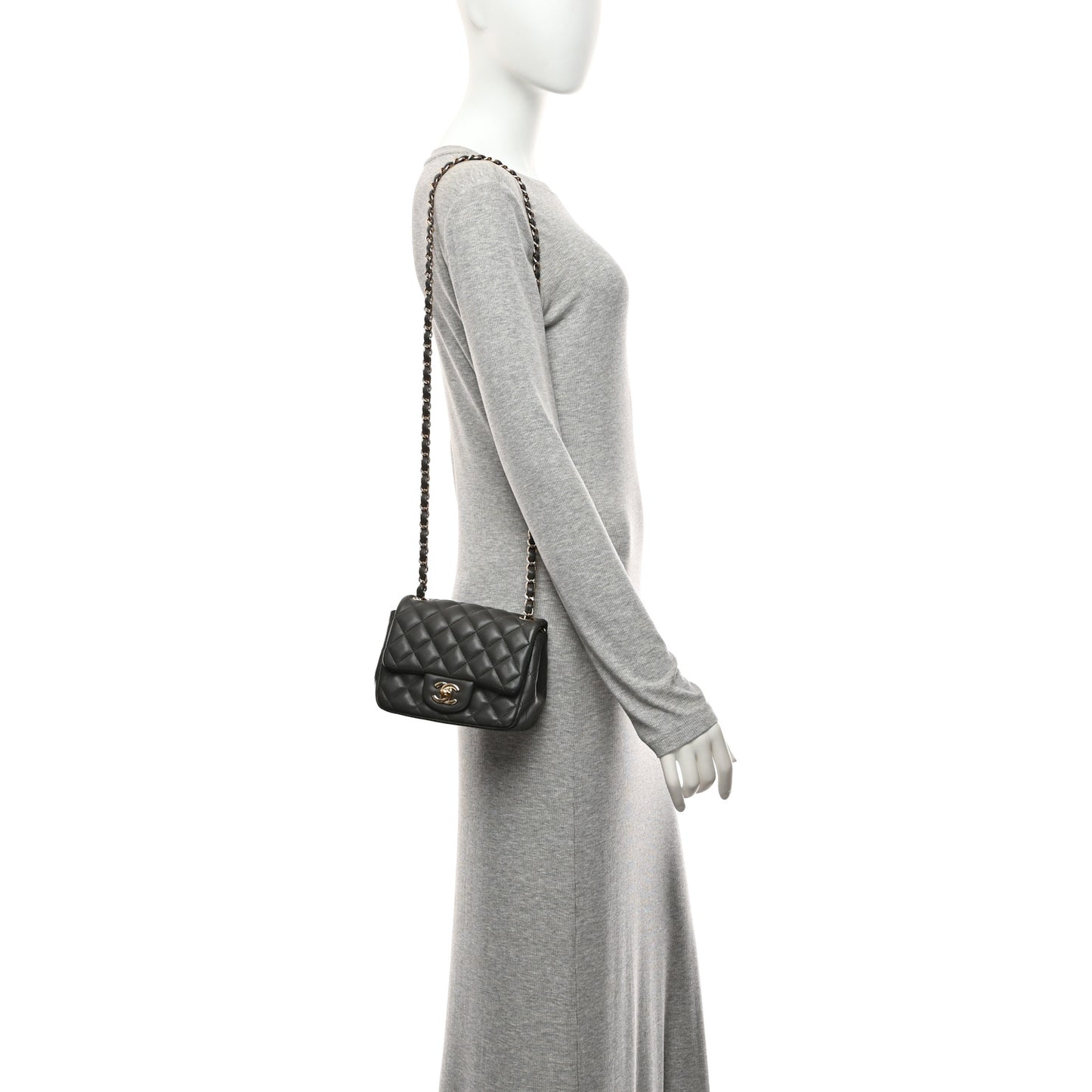 Lambskin Quilted Mini Square Flap Dark Grey
