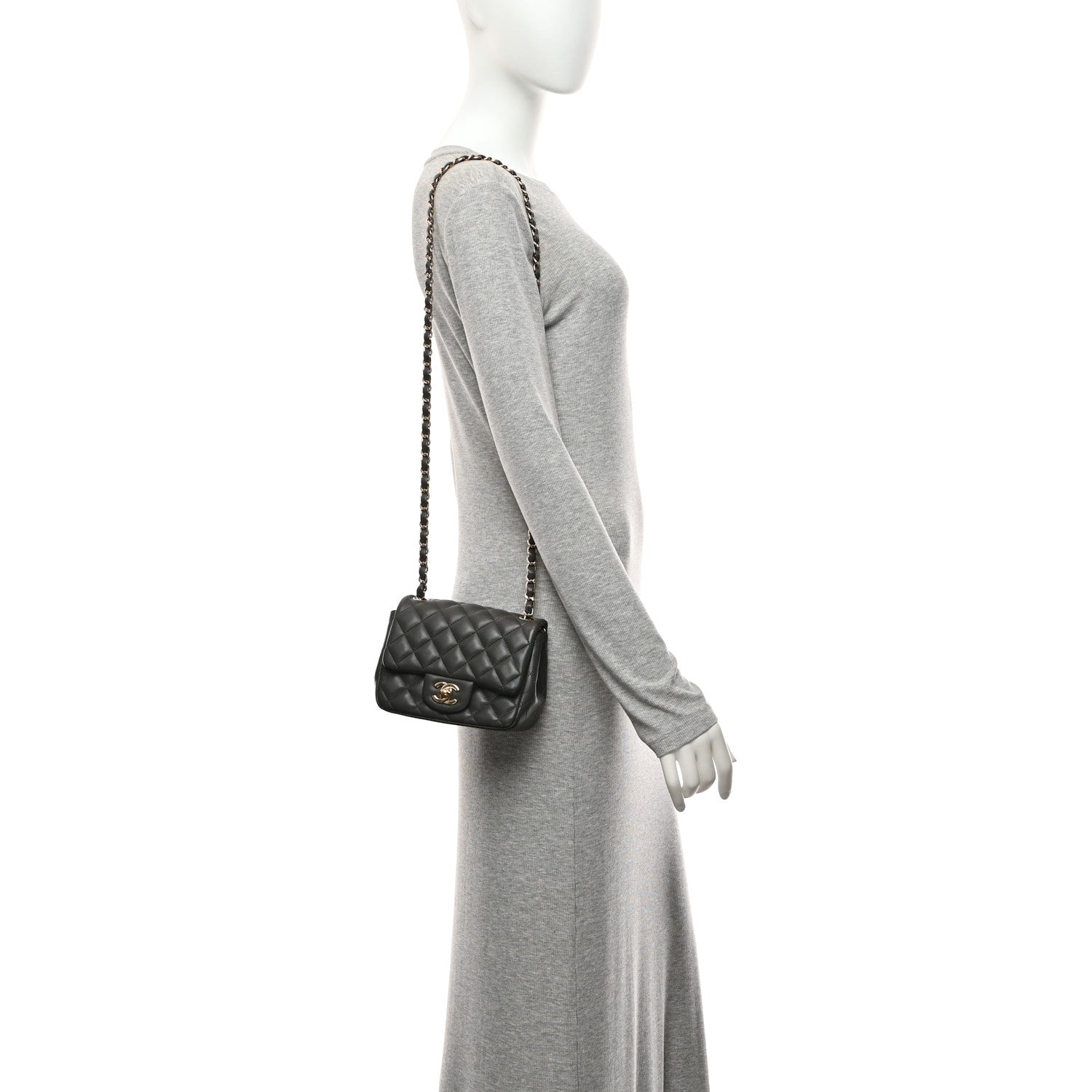 Chanel Lambskin Quilted Mini Square Flap Dark Grey 2 of 10