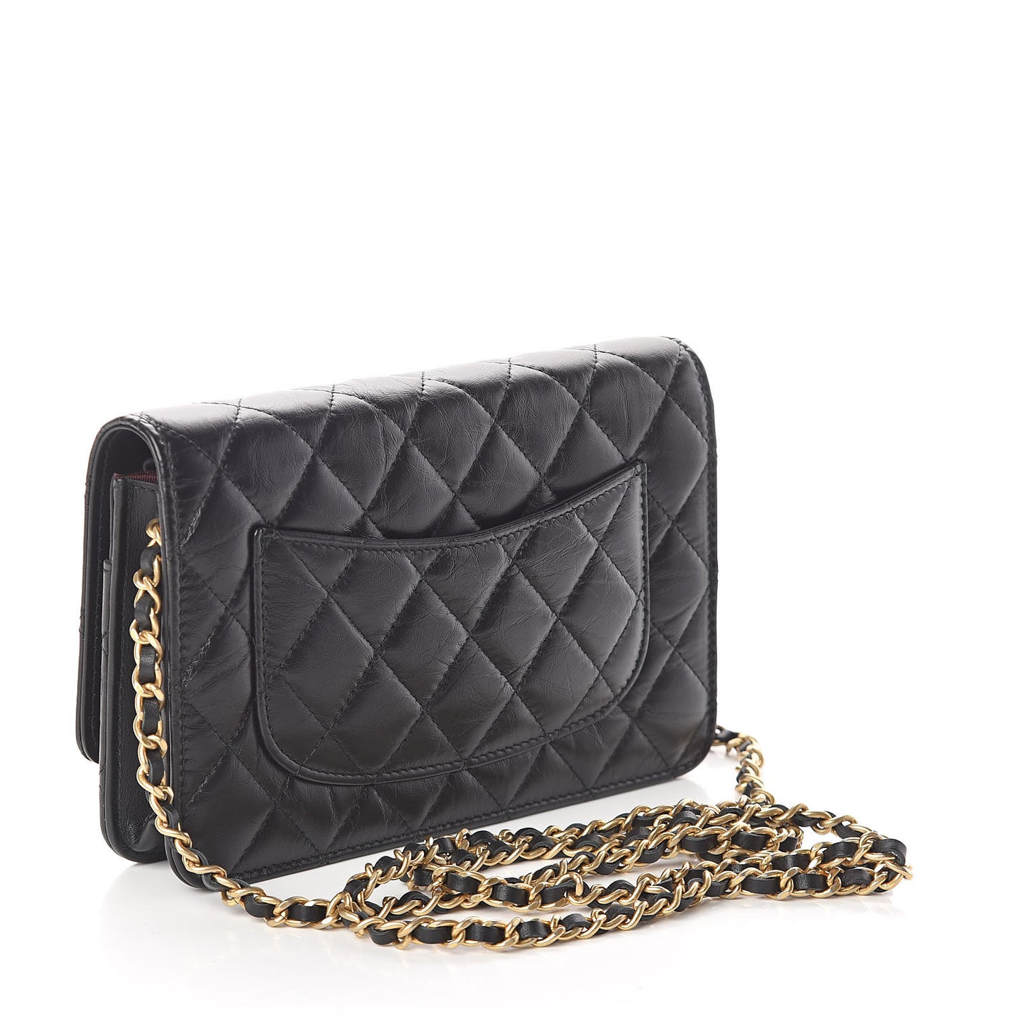 Aged Calfskin Quilted Lucky Charms 2.55 Reissue Wallet On Chain WOC Black