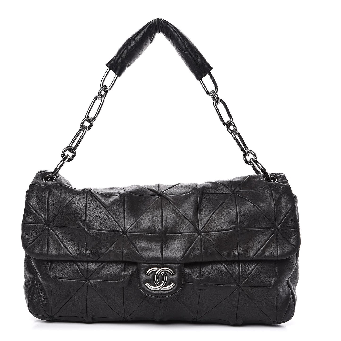 Lambskin Quilted Soft Squares Origami Flap Black