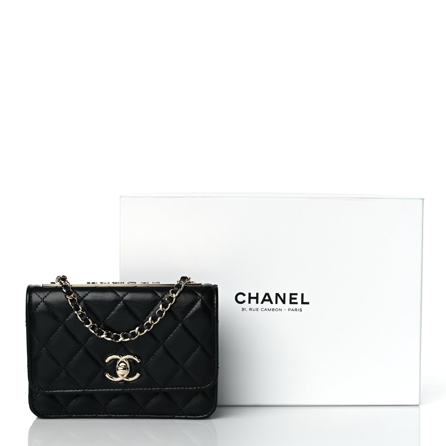 Lambskin Quilted Mini Trendy CC Wallet On Chain WOC Black