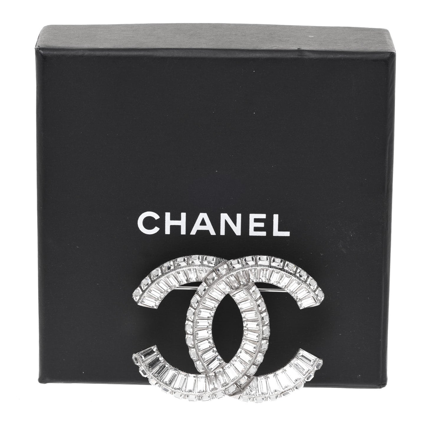 Baguette Crystal CC Brooch Silver