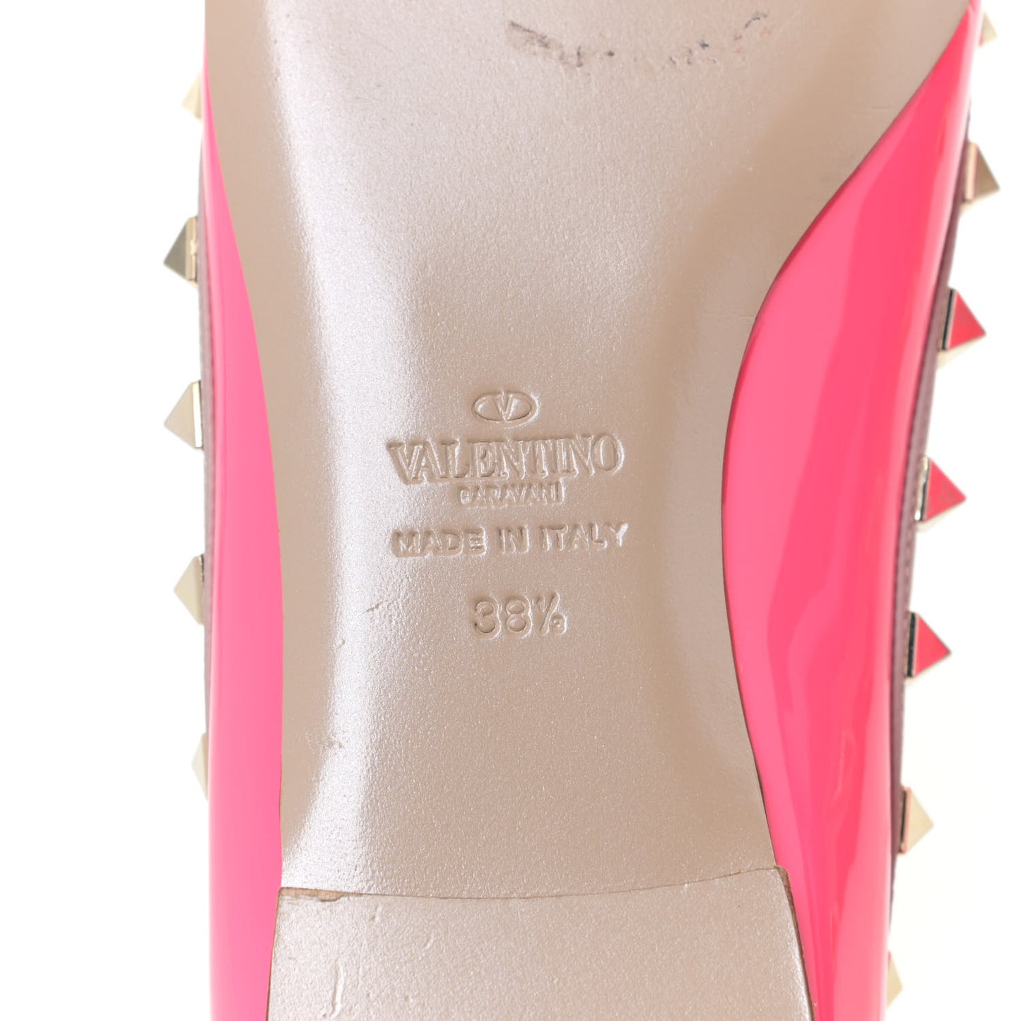 Patent Nappa Rockstud Ballerina Flats 38.5 Fuxia Fluo Poudre