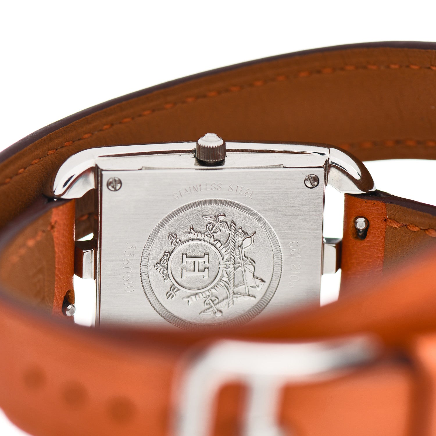 Hermes Stainless Steel Swift Diamond Mother of Pearl 23mm Cape Cod Double Tour Quartz Watch Orange 4 of 5