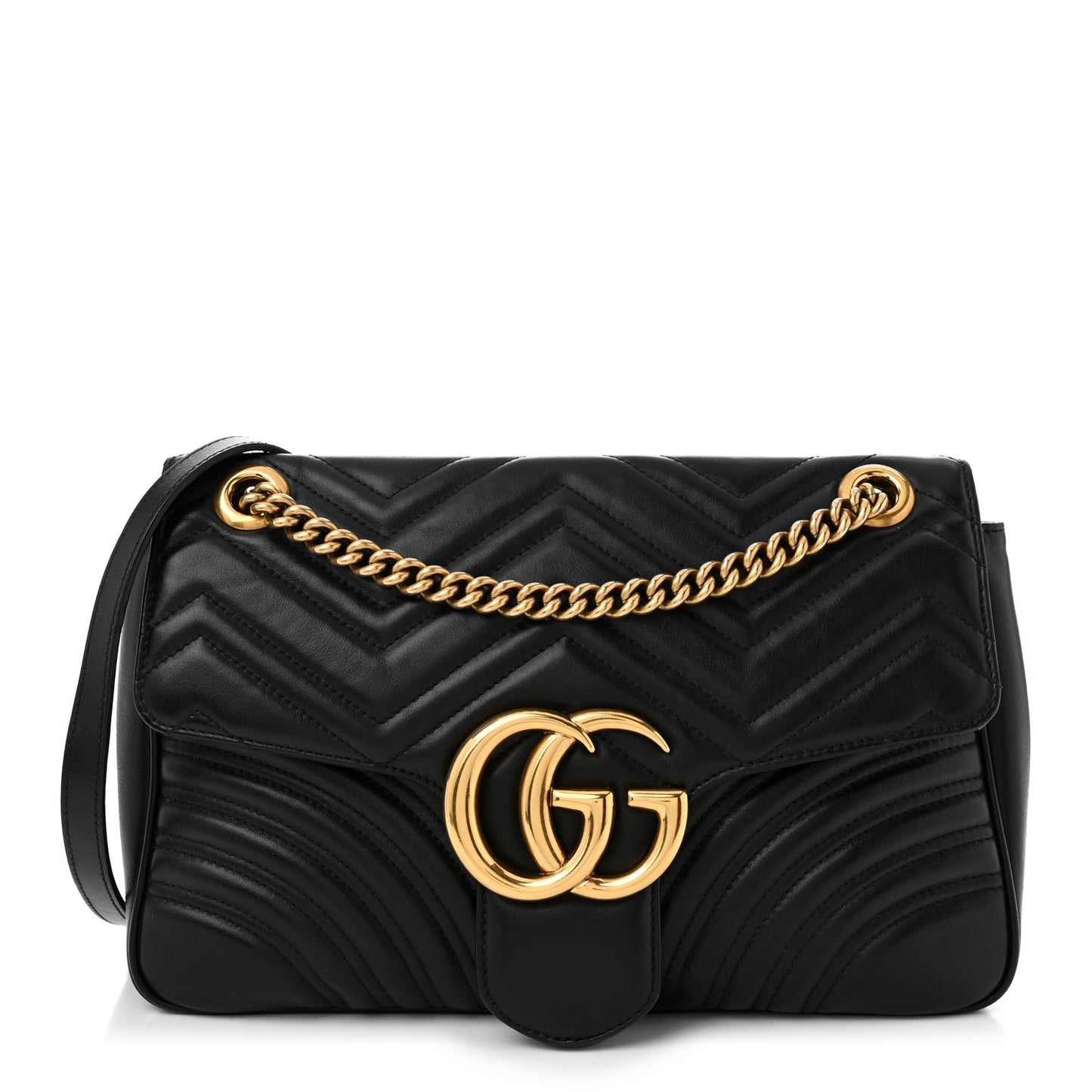 Calfskin Matelasse Medium GG Marmont Shoulder Bag Black