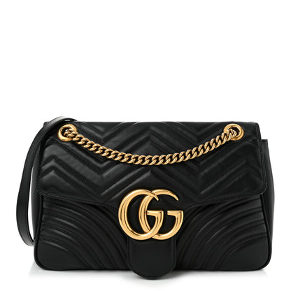 Gucci Calfskin Matelasse Medium GG Marmont Shoulder Bag Black 1 of 11