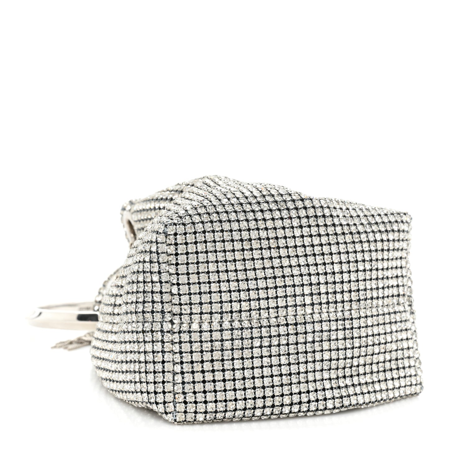 Satin Crystal Embellished Micro Bon Bon Bag Silver