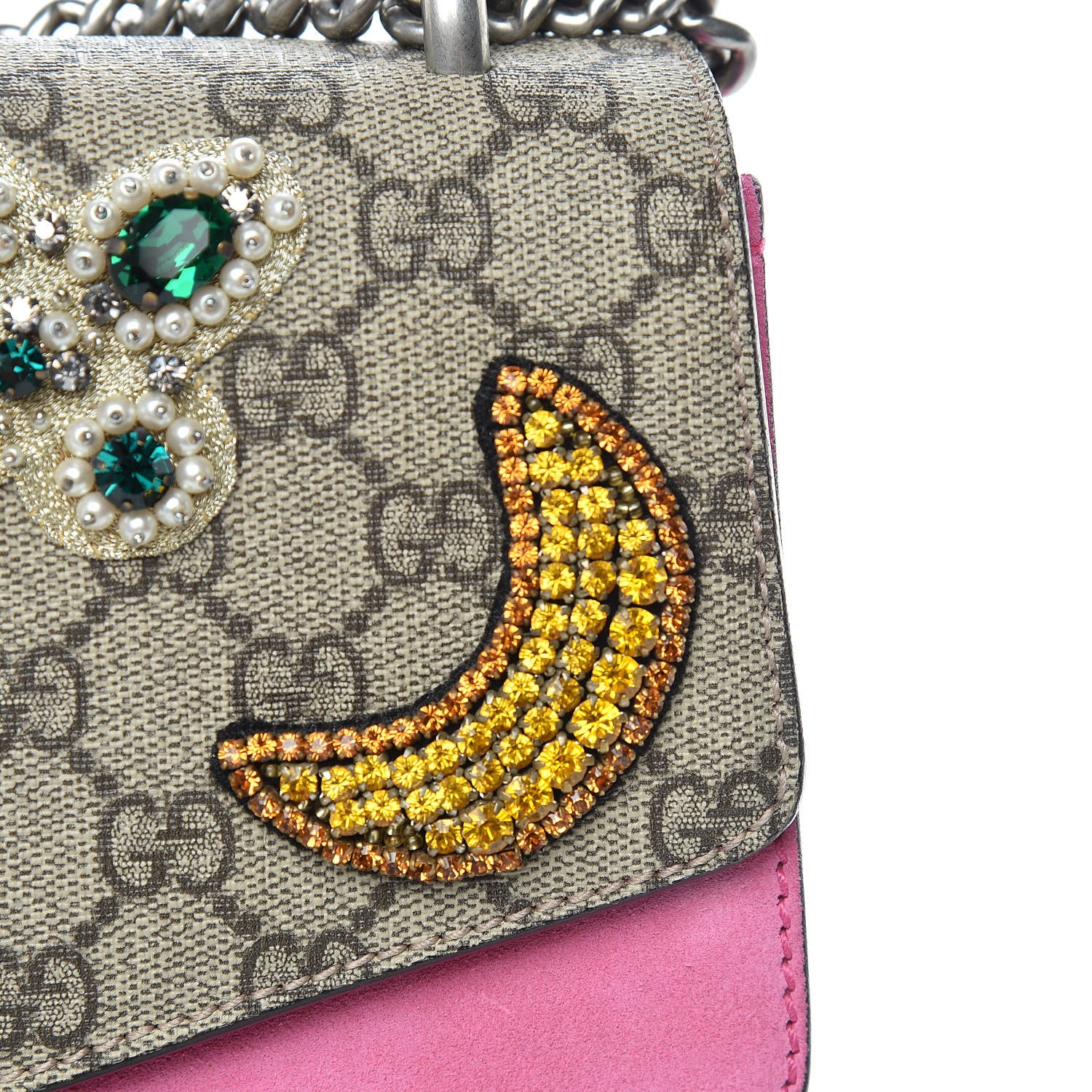Gucci GG Supreme Monogram Suede Pierced Heart Embroidered Medium Dionysus Shoulder Bag Beige Ebony Pink Tropical Flower 13 of 20