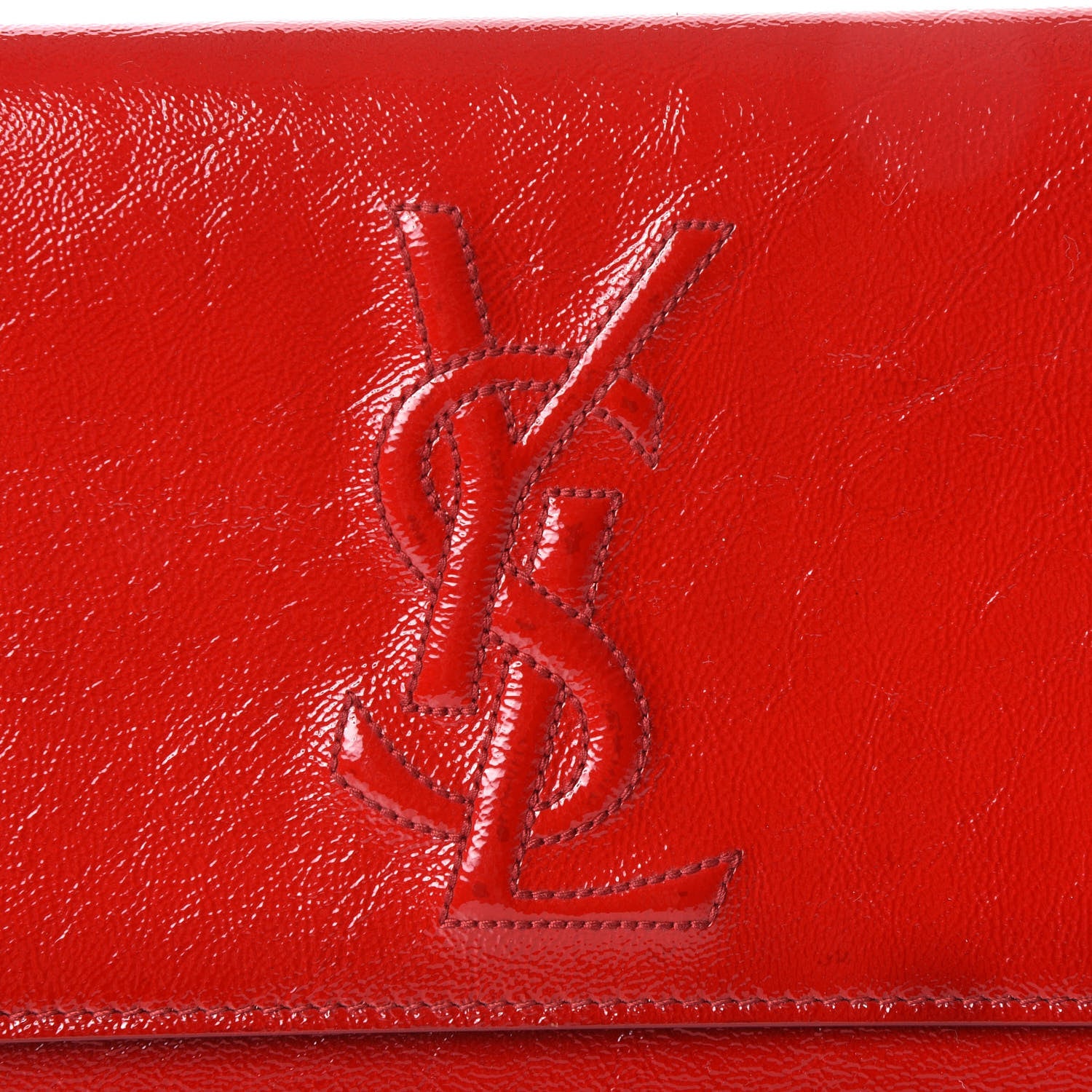 Saint Laurent Textured Patent Monogram Large Belle De Jour Clutch Red 9 of 9