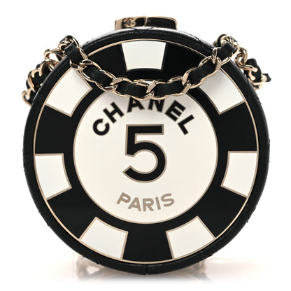 Chanel Lambskin Enamel Quilted Round Poker Chip Clutch With Chain Black White 1 of 12