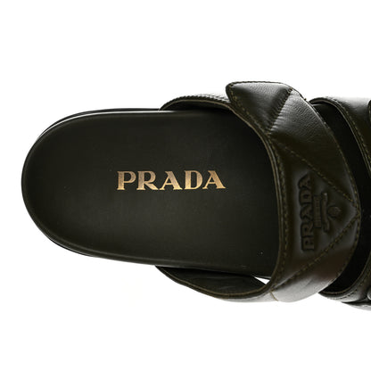 Prada Nappa Logo Quilted Velcro Strap Lug Sole Slide Sandals 36.5 Militare 7 of 14