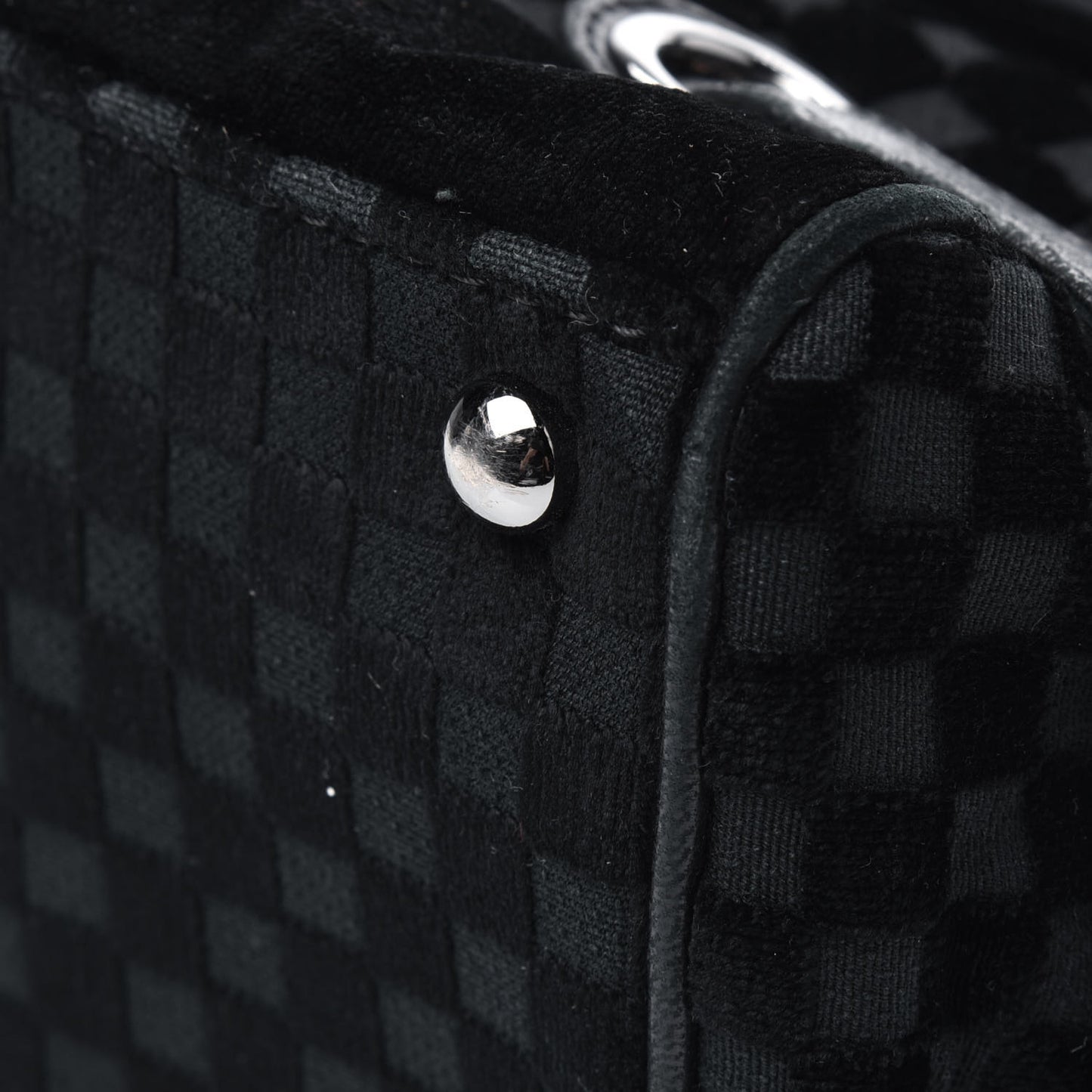 Velvet Checkered Flap Bag Black