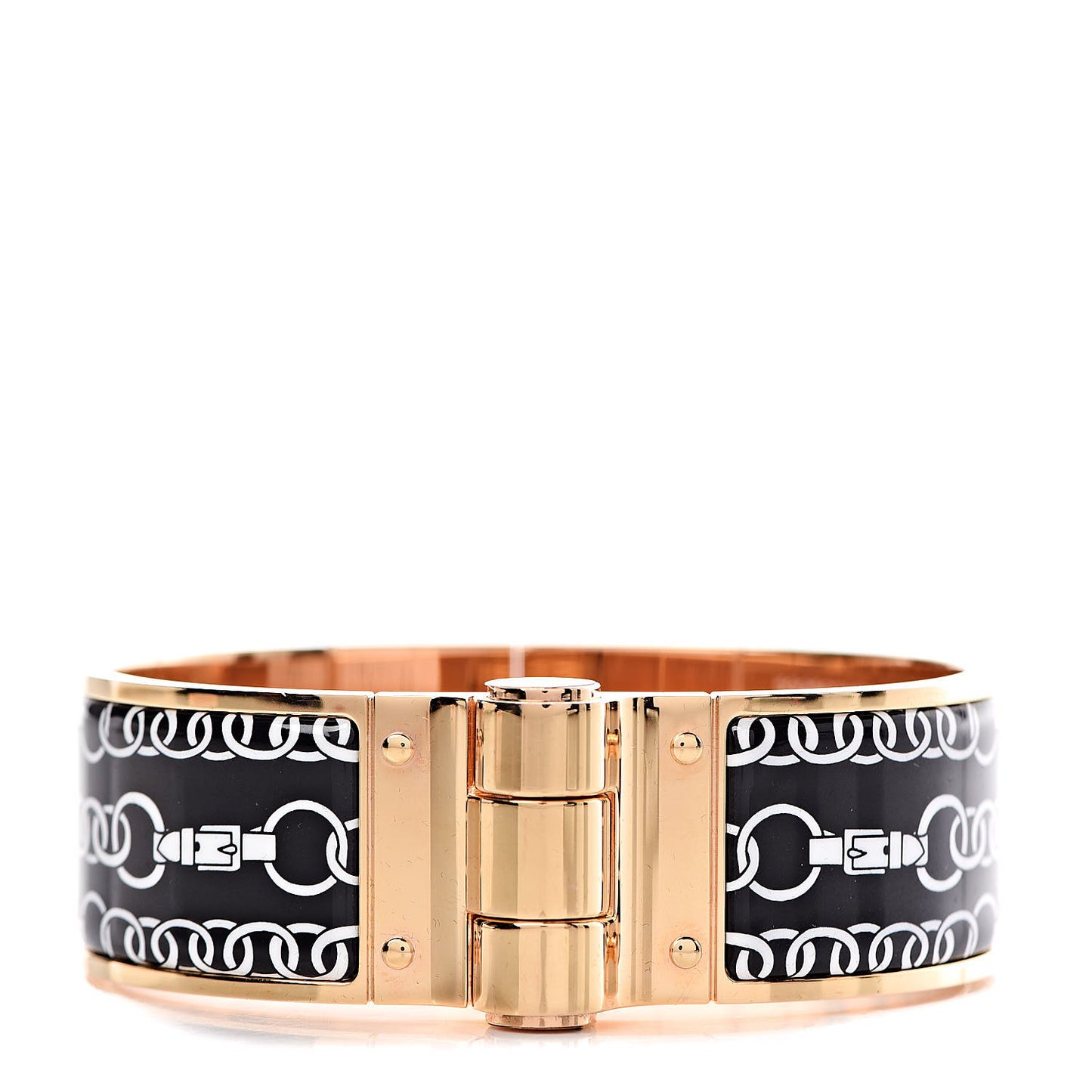 Enamel Printed Wide Balades Equestres Positif Negatif Hinged Bracelet M Black