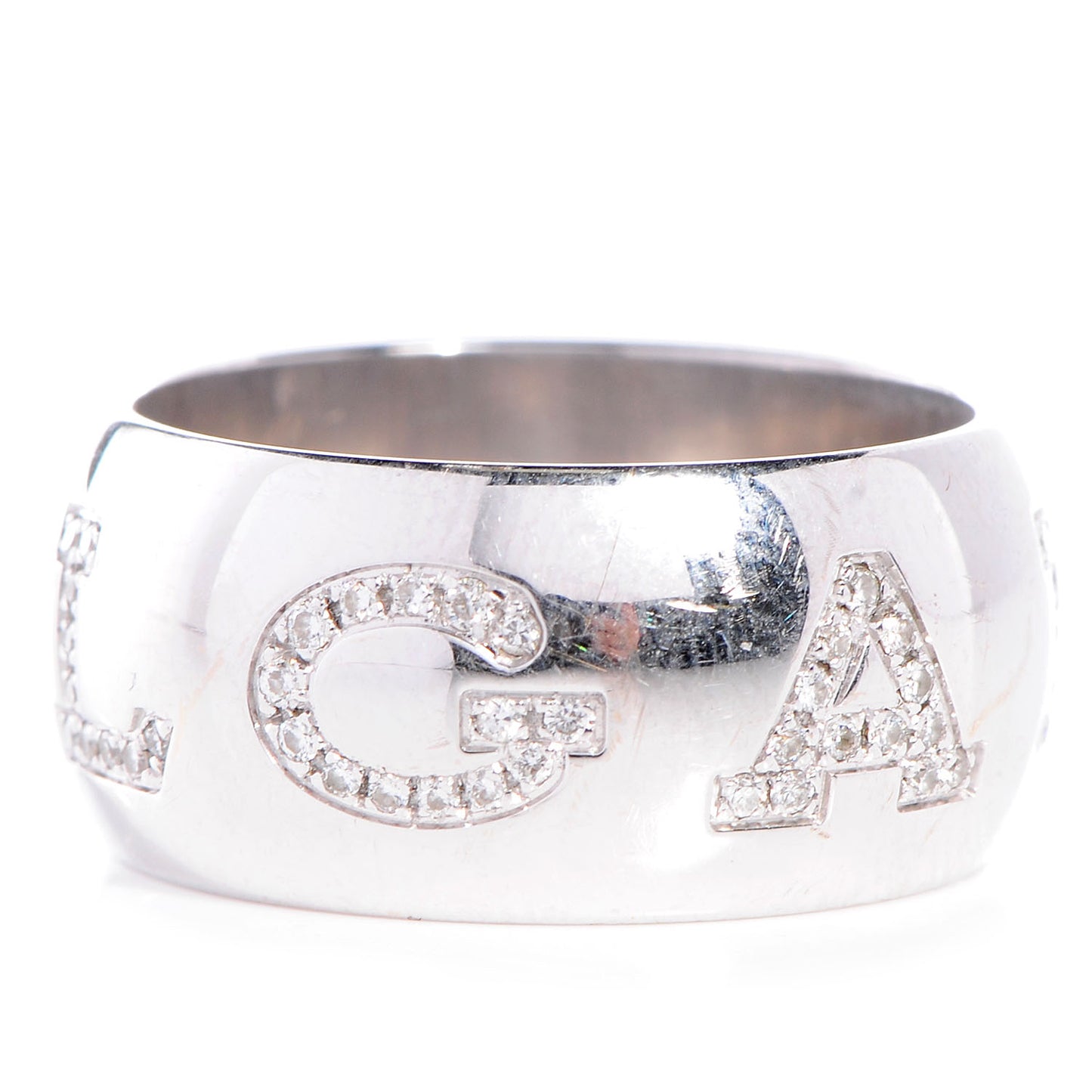 BVLGARI 18K White Gold Monologo Diamond Pave Ring 58 US 8.5