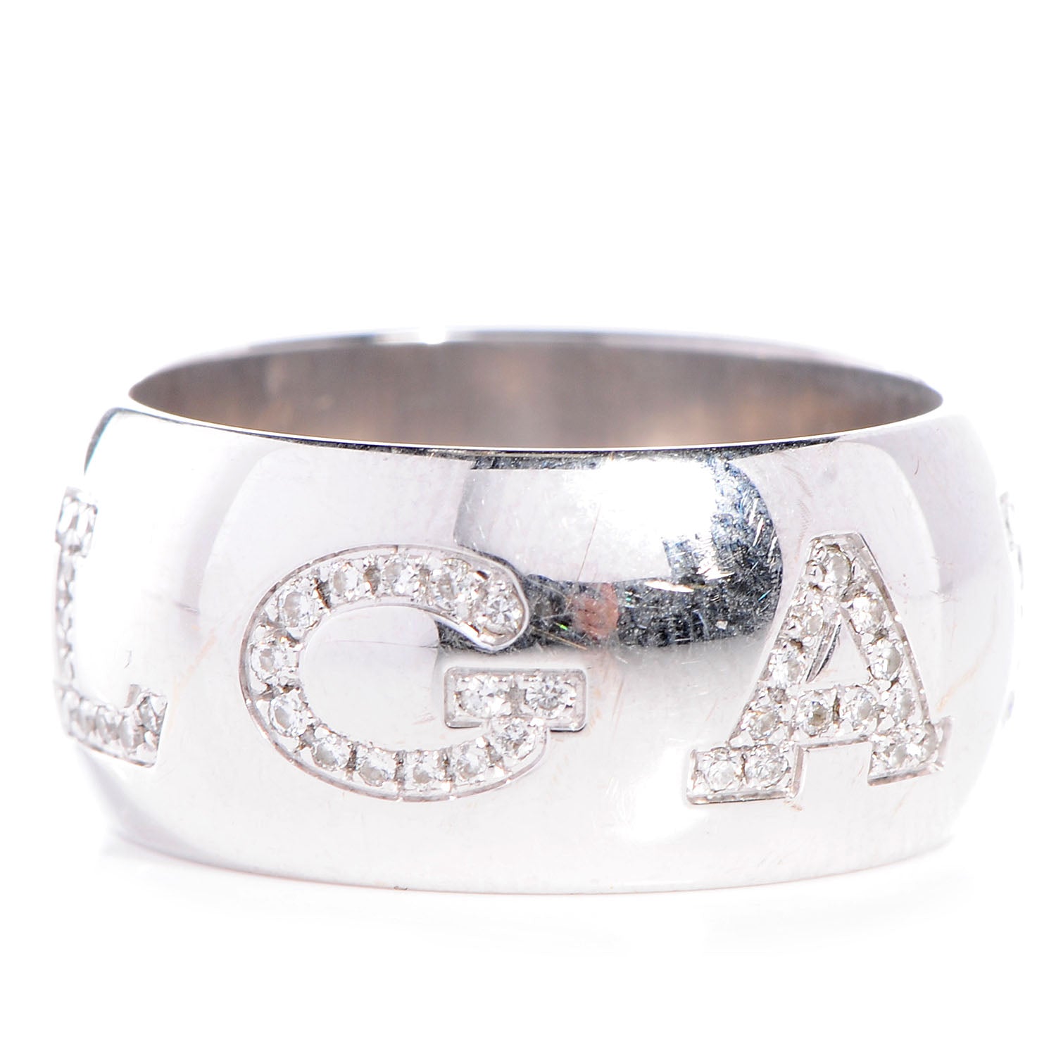 Bulgari BVLGARI 18K White Gold Monologo Diamond Pave Ring 58 US 8.5 3 of 5