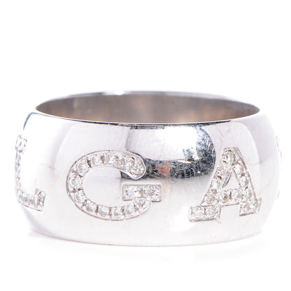 Bulgari BVLGARI 18K White Gold Monologo Diamond Pave Ring 58 US 8.5 3 of 5