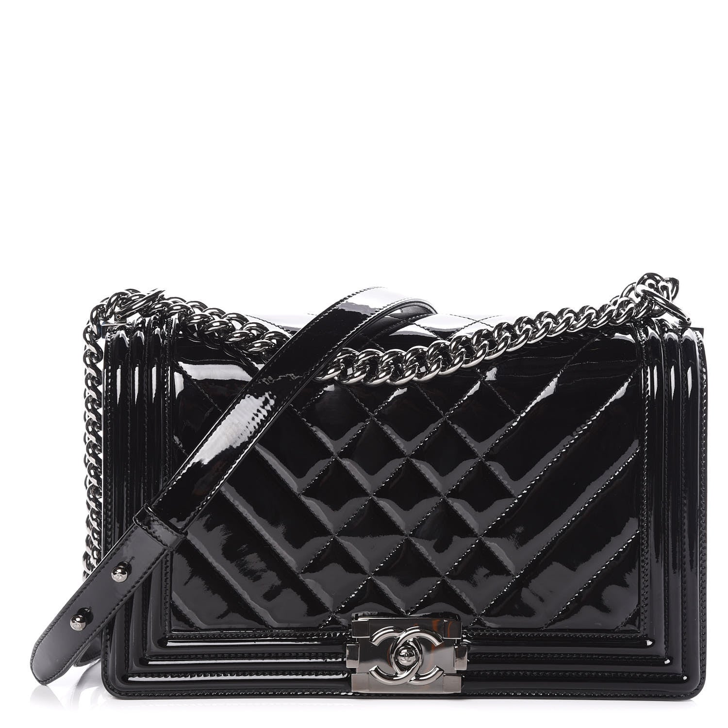 Chanel Patent Chevron Quilted New Medium Boy Flap Black 1 of 10