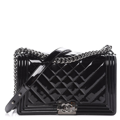 Chanel Patent Chevron Quilted New Medium Boy Flap Black 1 of 10