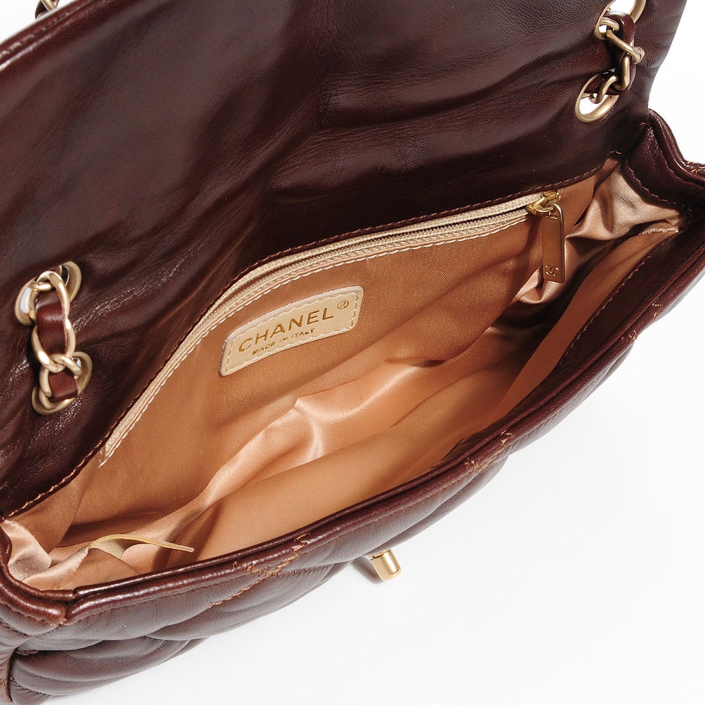 Lambskin Bubble Quilt Flap Bag Brown