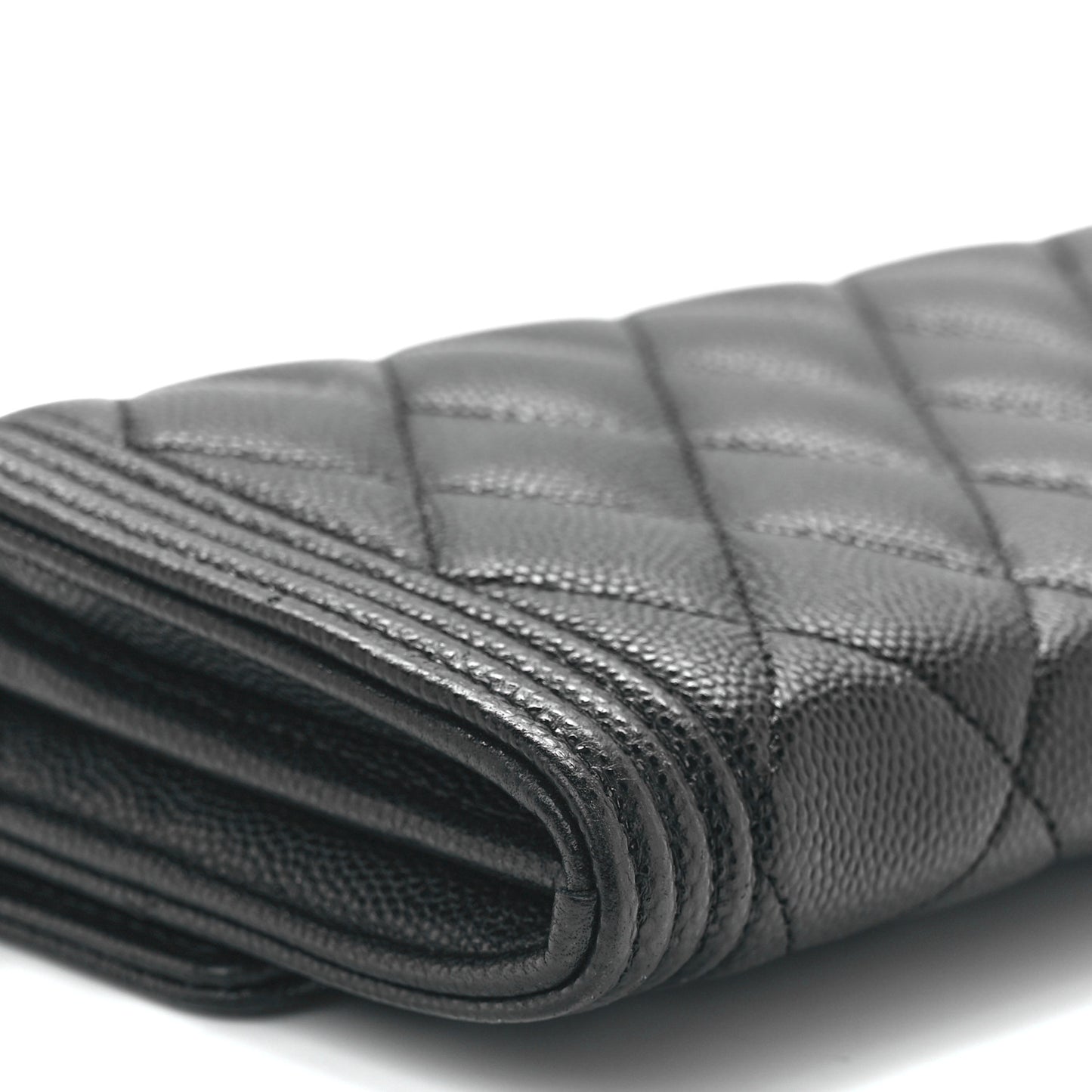 Caviar Quilted Large Boy Gusset Flap Wallet Black