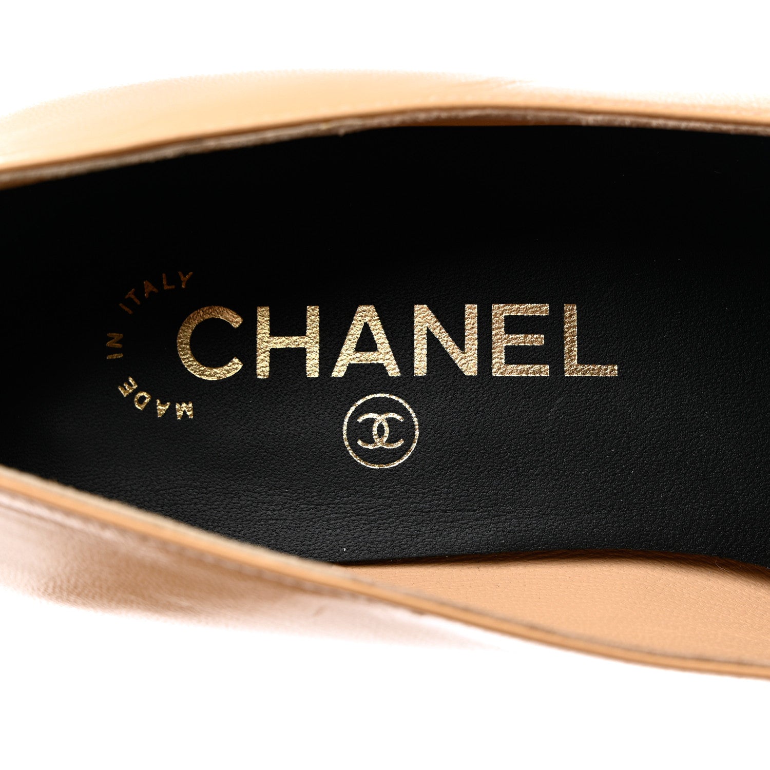 Chanel Lambskin Pearl Cap Toe CC Flats 38.5 Beige Black 7 of 10