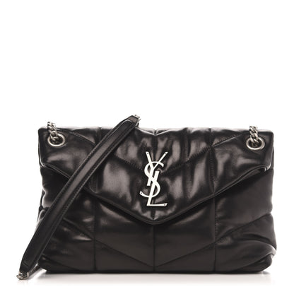 Saint Laurent Lambskin Quilted Small Loulou Puffer Monogram Chain Satchel Black 1 of 12