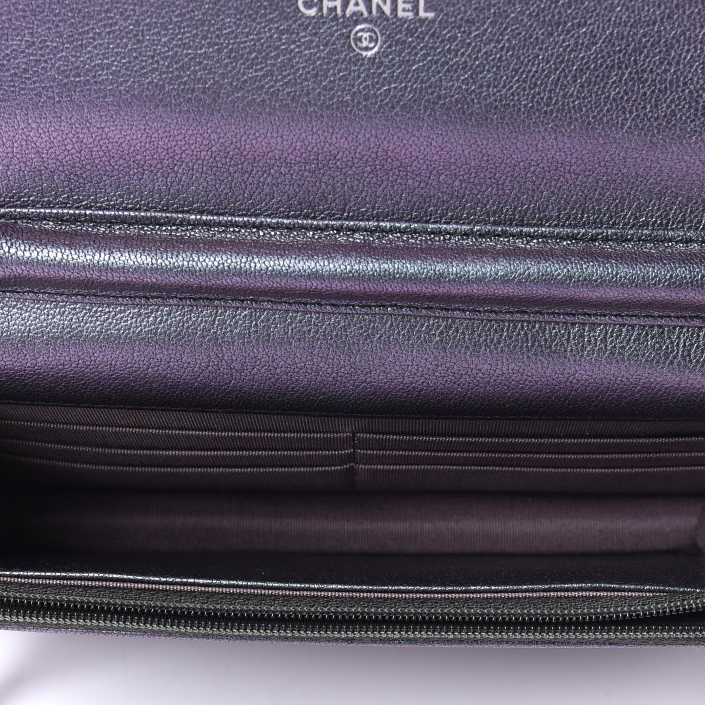Iridescent Goatskin Quilted Wallet On Chain WOC Purple