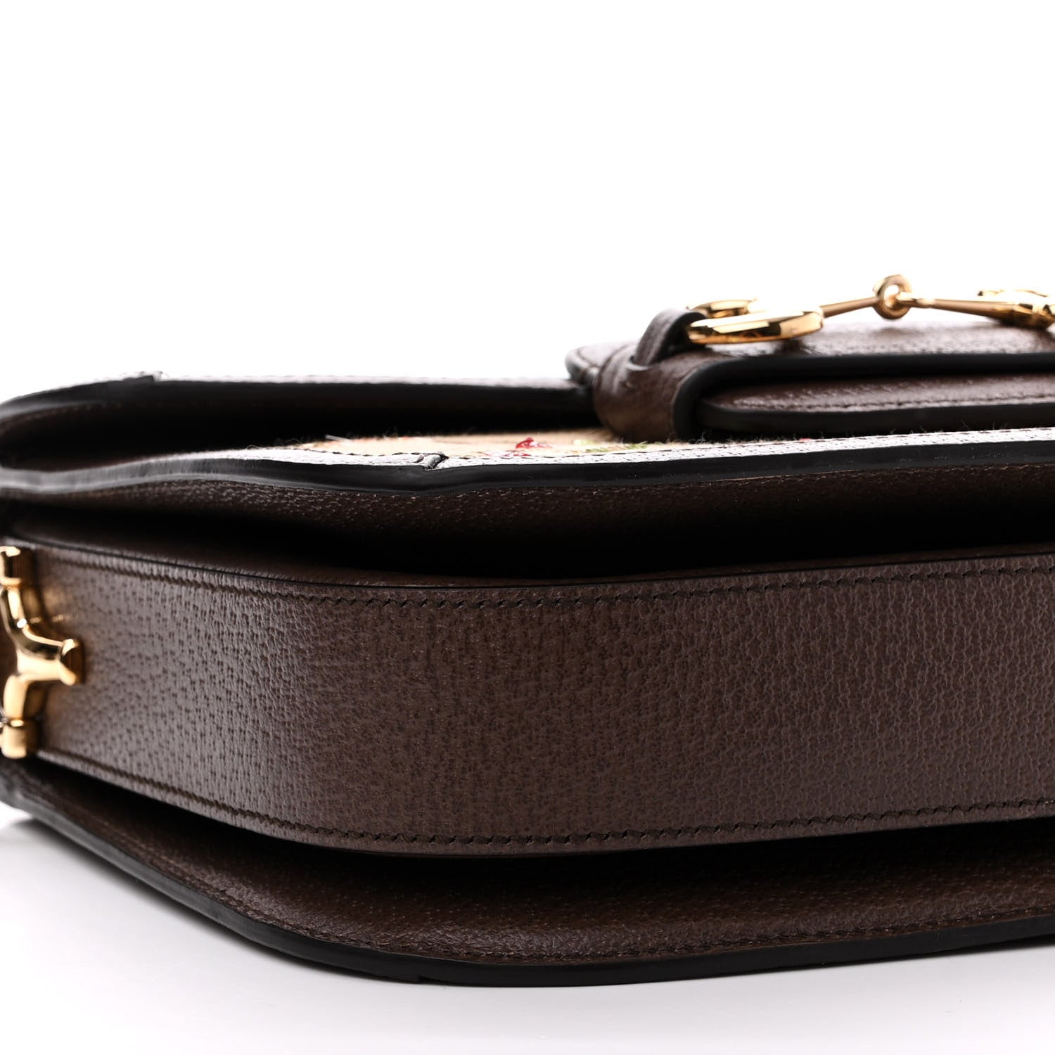 Gucci Monogram Jumbo GG Textured Dollar Calfskin Embroidered Horsebit 1955 Shoulder Bag Camel Ebony New Acero Multicolor 10 of 11