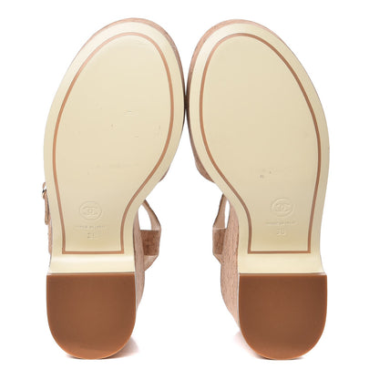 Chanel Cork Wedge Sandals 38 Brown 5 of 9