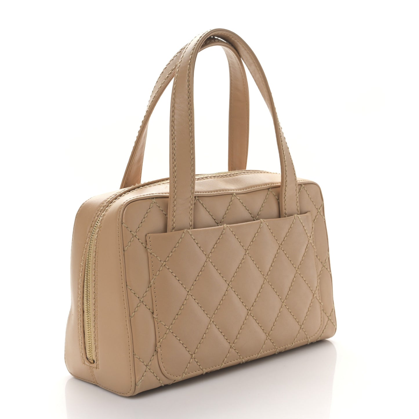 Calfskin Wild Stitch Top Handle Bag Beige