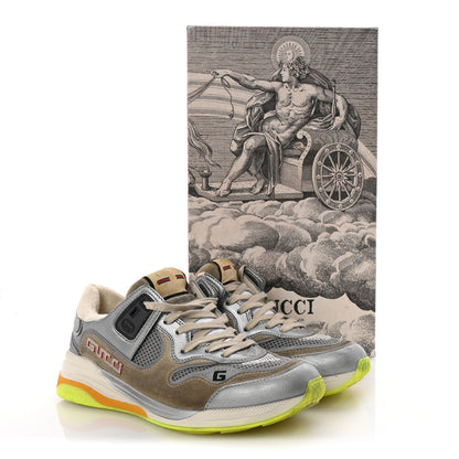 Gucci Metallic Calfskin Suede Womens Ultrapace Sneakers 37.5 Silver Oatmeal 9 of 9