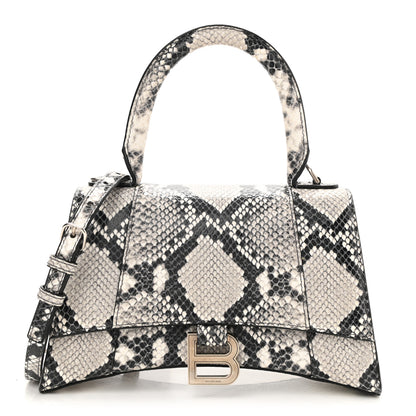 Balenciaga Calfskin Snake Effect Small Hourglass Top Handle Bag Black White 1 of 9