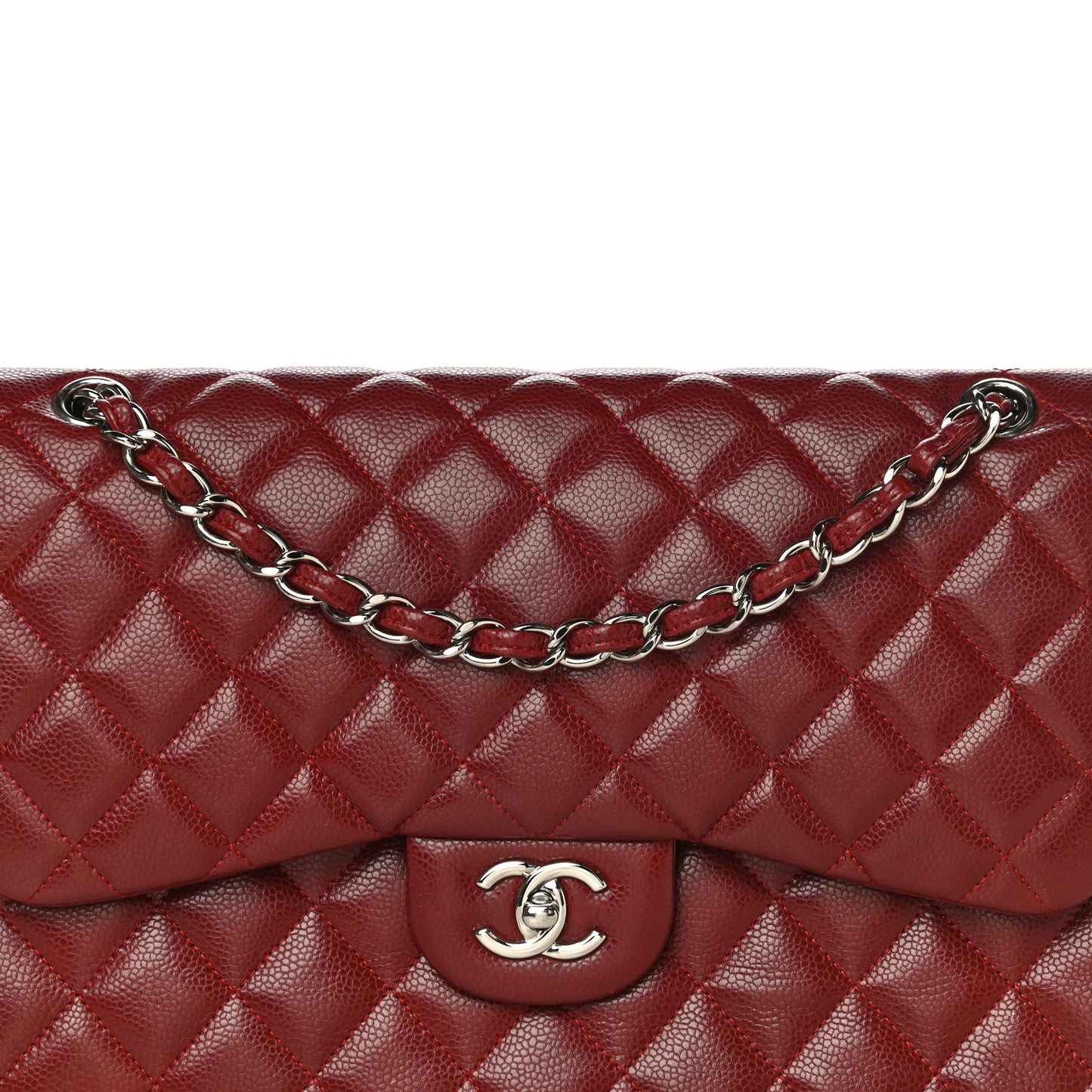 Caviar Quilted Jumbo Double Flap Dark Red