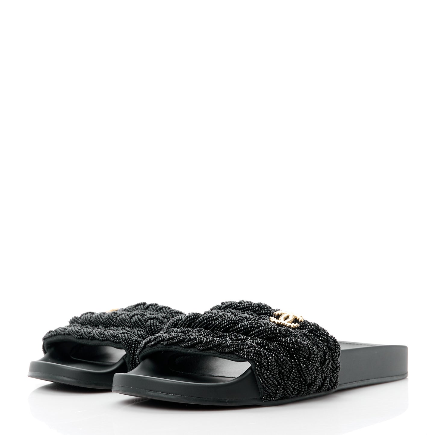 Lambskin Pearl Beaded Woven Slides 41 Black