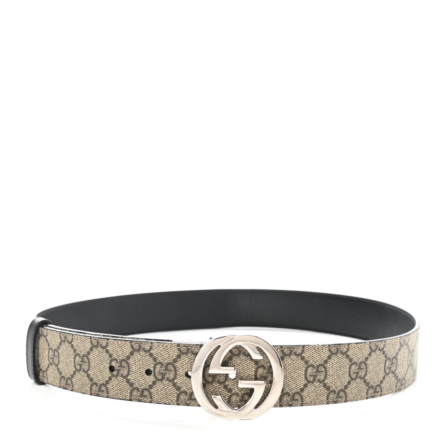 GG Supreme Monogram Selleria Calfskin Interlocking G Reversible 37mm Belt 90 36 Beige Ebony Black