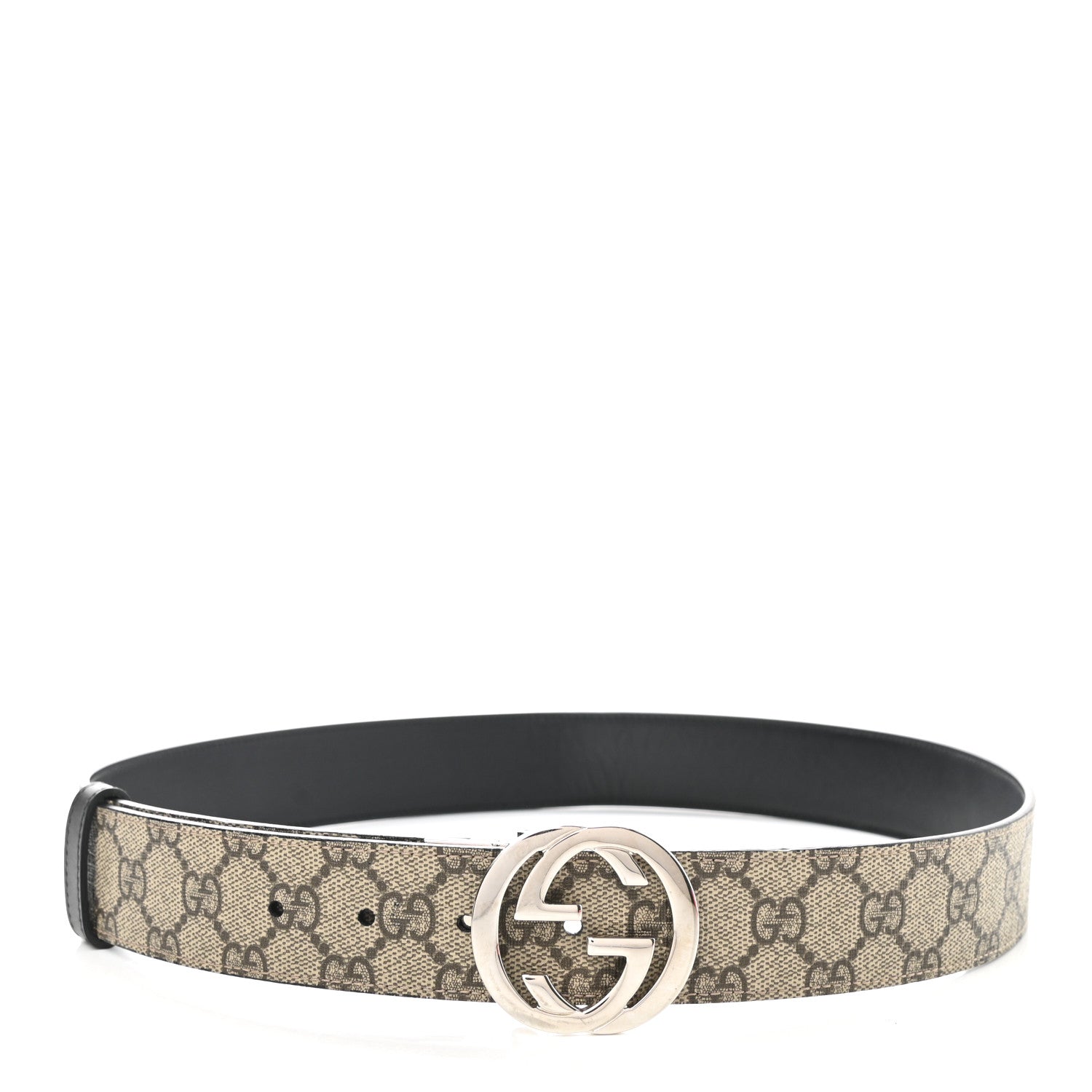 Gucci GG Supreme Monogram Selleria Calfskin Interlocking G Reversible 37mm Belt 90 36 Beige Ebony Black 1 of 6